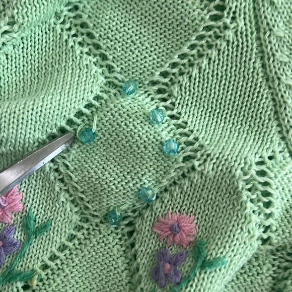 Zara Knit Crop Top Floral Embroidered Beaded Cottagecore Preppy Size Med Large - Picture 7 of 9